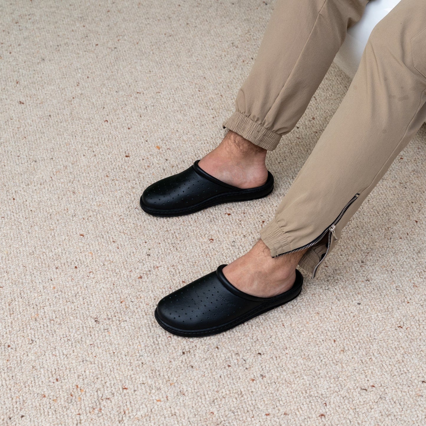 DrLuigi® Orthopedic Slippers for Men - Comfortable Medical Footwear black Leather